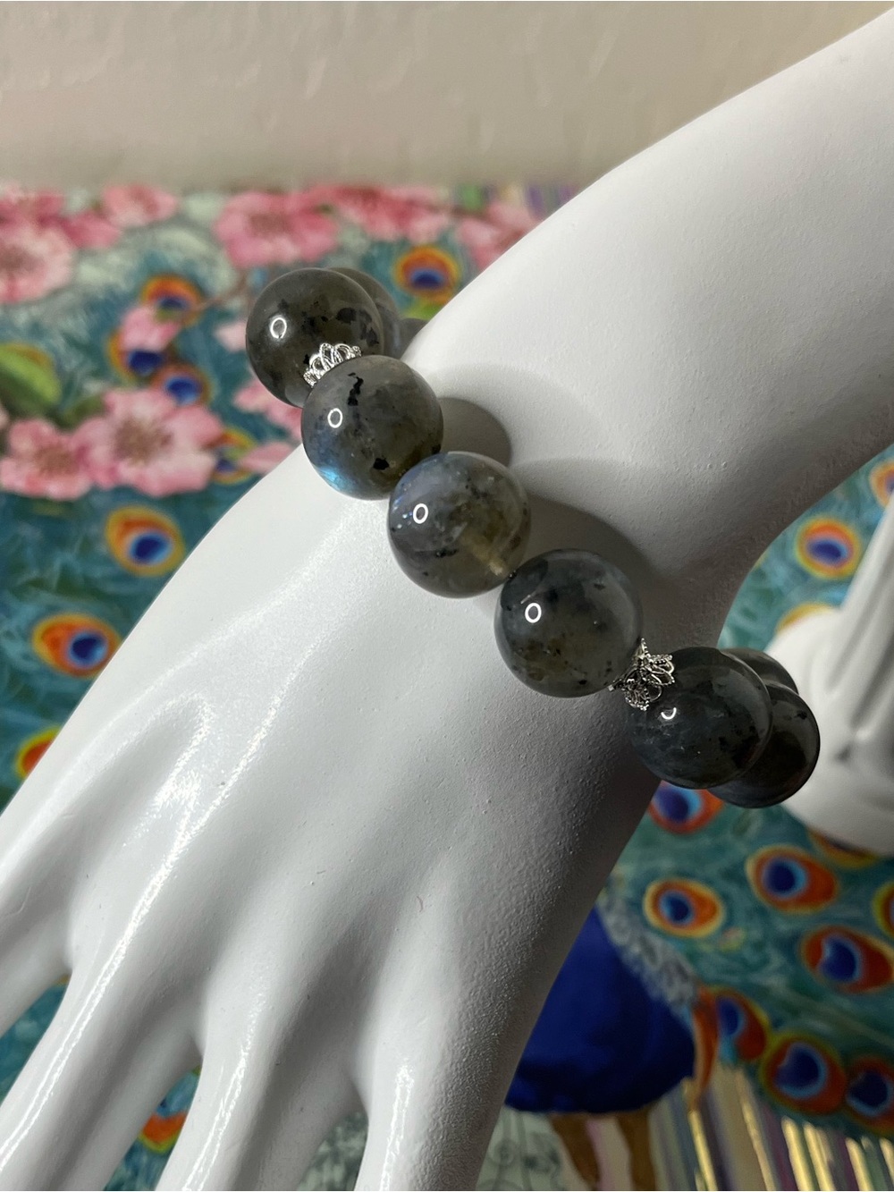 ✨ Large 16mm Labradorite Bracelet Sterling Silver Spacers ✨
